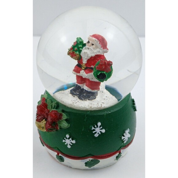 Mini Santa Claus Snowglobe Christmas Snow Globe Miniature Green White Waterglobe - Picture 5 of 16